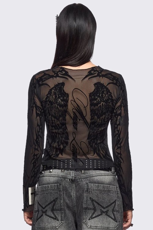 Wing it Mesh Top in Black - Minga London