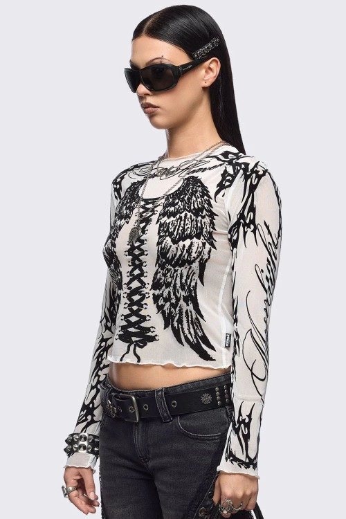 Wing it Mesh Top in White - Minga London