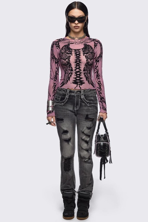 Wing it Mesh Top in Pink - Minga London
