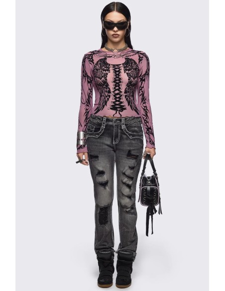 Wing it Mesh Top in Pink - Minga London