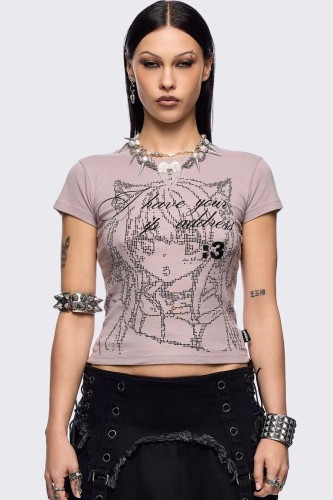 Baby Tee IP Address T-shirt in Pink - Minga London