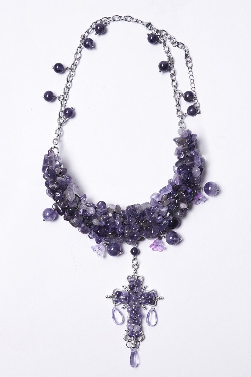 Misty Cross Necklace in Purple - Punk Rave