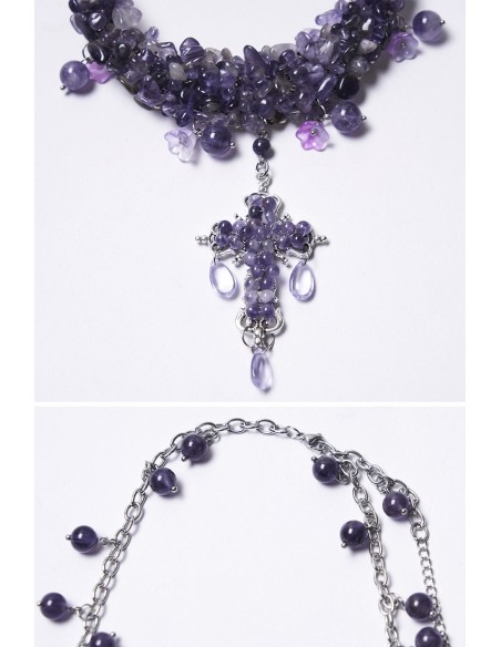 Misty Cross Necklace in Purple - Punk Rave