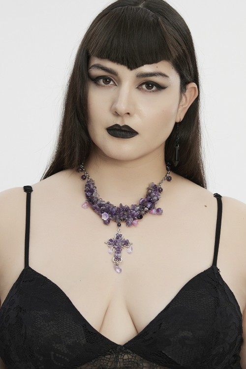 Misty Cross Necklace in Purple - Punk Rave
