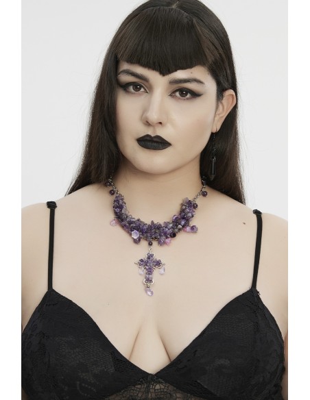 Misty Cross Necklace in Purple - Punk Rave