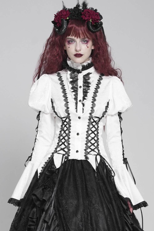 Madame Light Blouse in Black and White - Devil Fashion