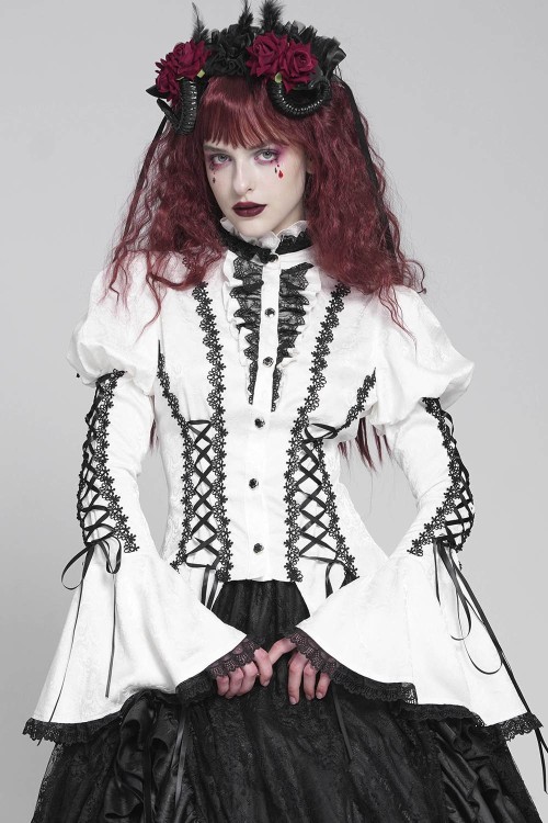 Madame Light Blouse in Black and White - Devil Fashion