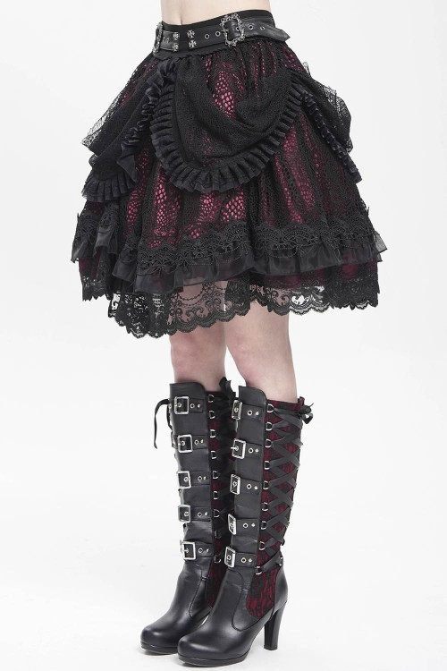 Dark Princess Skirt with Belt Black x Red - Devil Fashion
