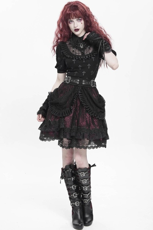 Dark Princess Skirt with Belt Black x Red - Devil Fashion