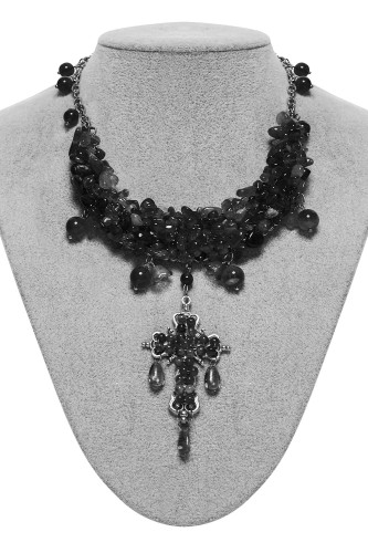 Misty Cross Necklace in Black - Punk Rave