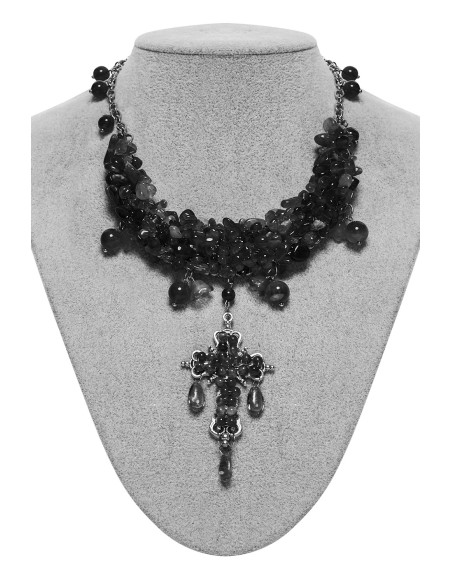 Misty Cross Necklace in Black - Punk Rave