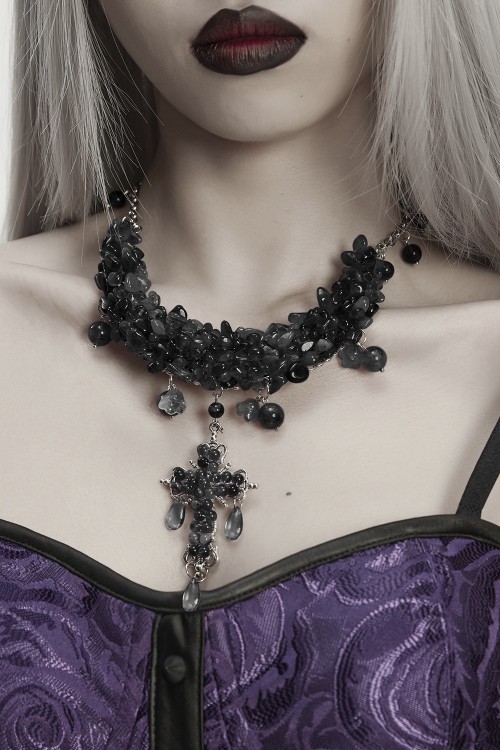 Misty Cross Necklace in Black - Punk Rave