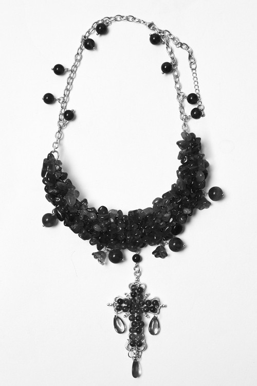 Misty Cross Necklace in Black - Punk Rave