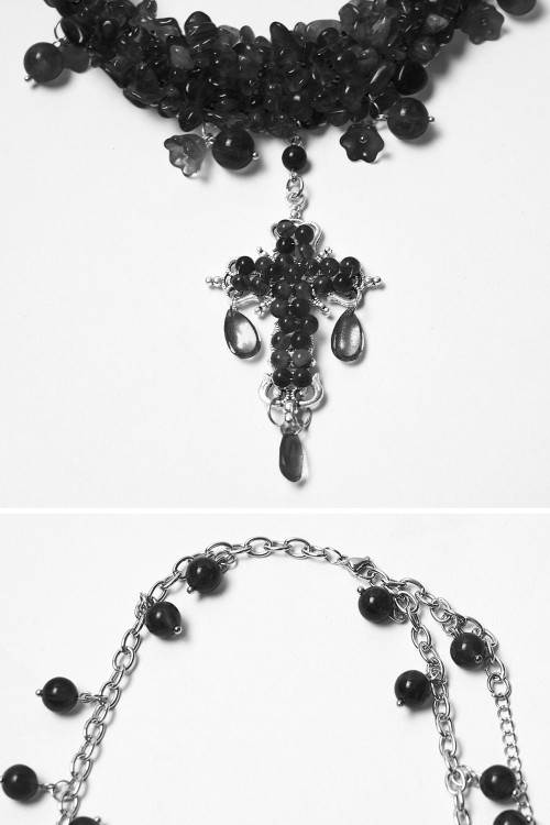 Misty Cross Necklace in Black - Punk Rave