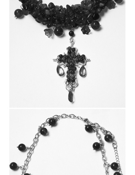 Misty Cross Necklace in Black - Punk Rave