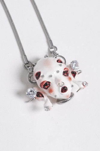 Alien Head Piercing Necklace in White - Devil Fashion