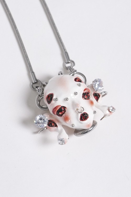 Alien Head Piercing Necklace in White - Devil Fashion