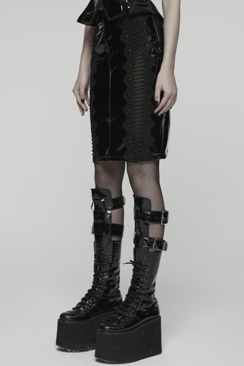 Gothic Vinyl Pencil Skirt - Punk Rave