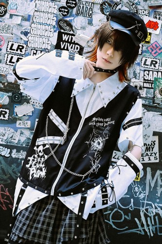 Bionic Demon Vest Top in White x Black - Jill Punk