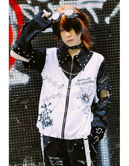 Bionic Demon Vest Top in Black x White - Jill Punk