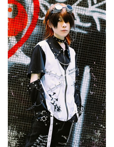 Bionic Demon Vest Top in Black x White - Jill Punk