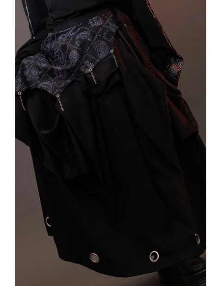 Garakuta Hakama Asymmetrical Skirt in Black x Gray - ACDC Rag