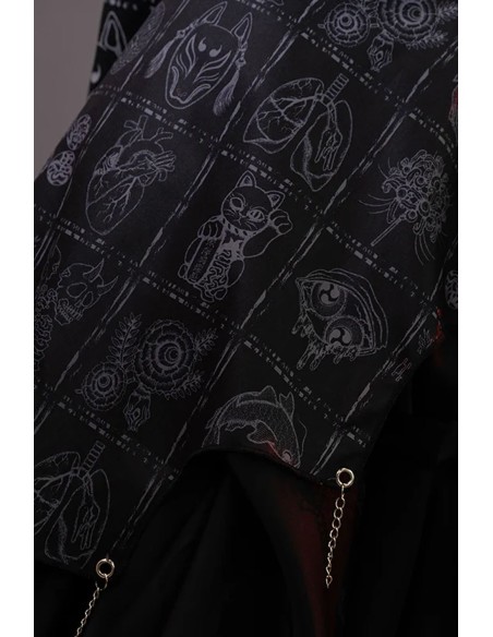 Garakuta Hakama Asymmetrical Skirt in Black x Gray - ACDC Rag