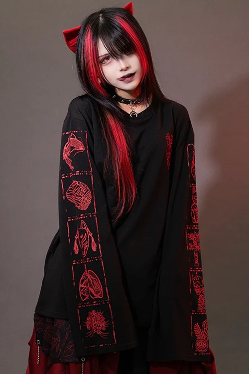 Garakuta Long Sleeve Top in Black x Red - ACDC Rag