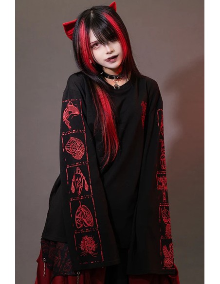 Garakuta Long Sleeve Top in Black x Red - ACDC Rag