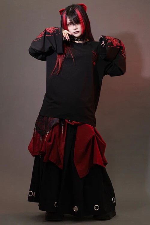Garakuta Long Sleeve Top in Black x Red - ACDC Rag
