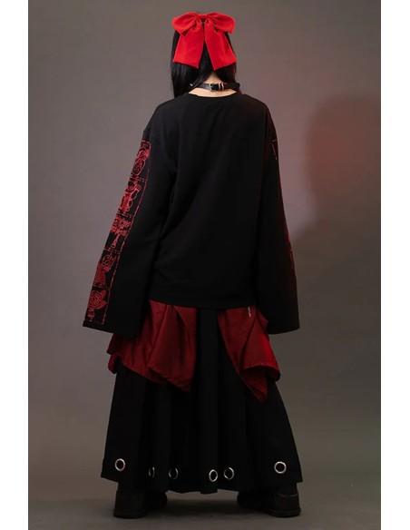 Garakuta Long Sleeve Top in Black x Red - ACDC Rag