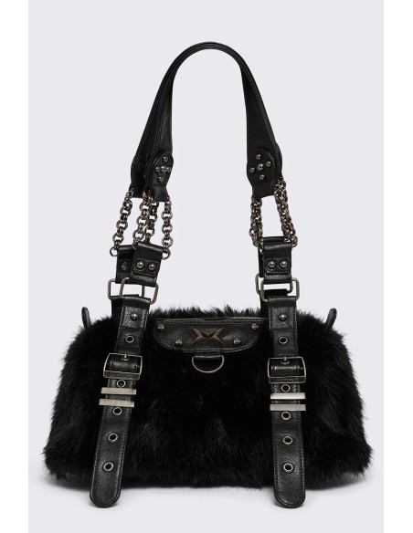 Gigi Faux Fur Bag in Black - Minga London