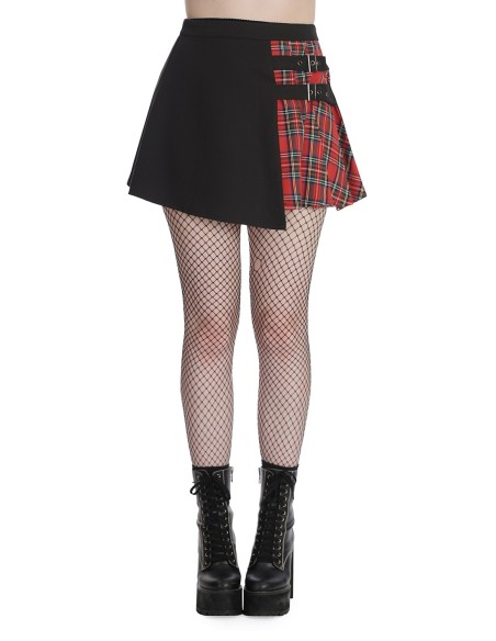 Falda Asimétrica de Tartán Rojo Tavish - Banned