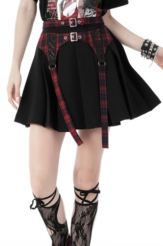 Sweet Punk Skirt in Black x Red - Dark in Love