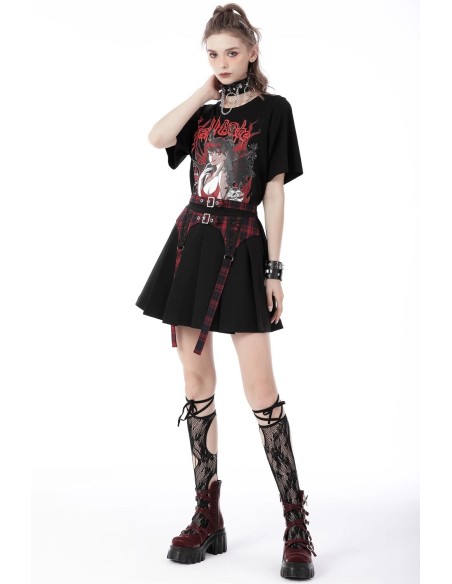 Sweet Punk Skirt in Black x Red - Dark in Love