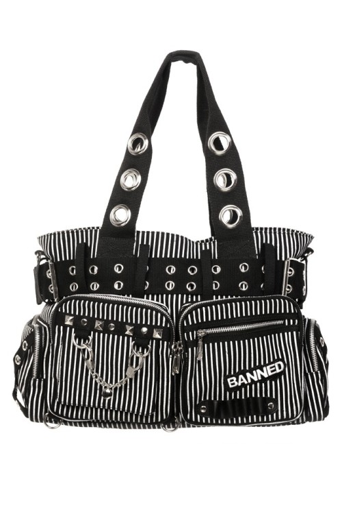 Sweet Revenge Striped Handbag Black x White - Banned