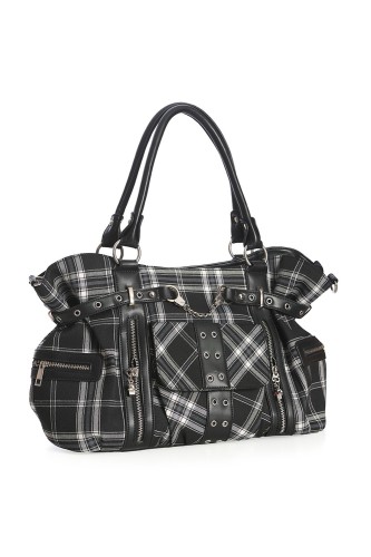 Rise Up Tartan Handbag in Black x White - Banned 2