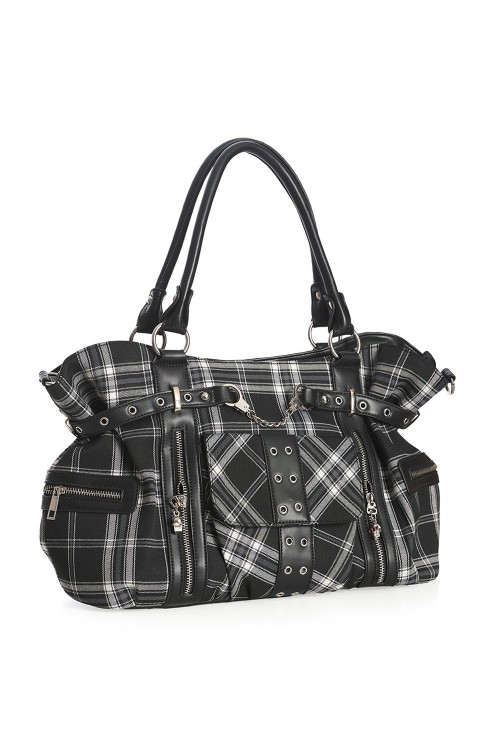 Rise Up Tartan Handbag in Black x White - Banned