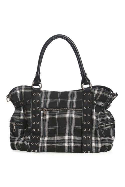 Rise Up Tartan Handbag in Black x White - Banned