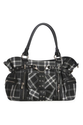Rise Up Tartan Handbag in Black x White - Banned