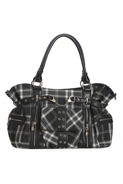 Rise Up Tartan Handbag in Black x White - Banned