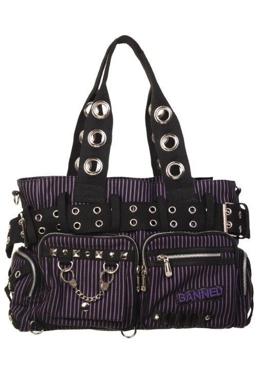 Sweet Revenge Striped Handbag Black x Purple - Banned
