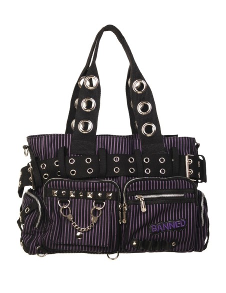 Sweet Revenge Striped Handbag Black x Purple - Banned