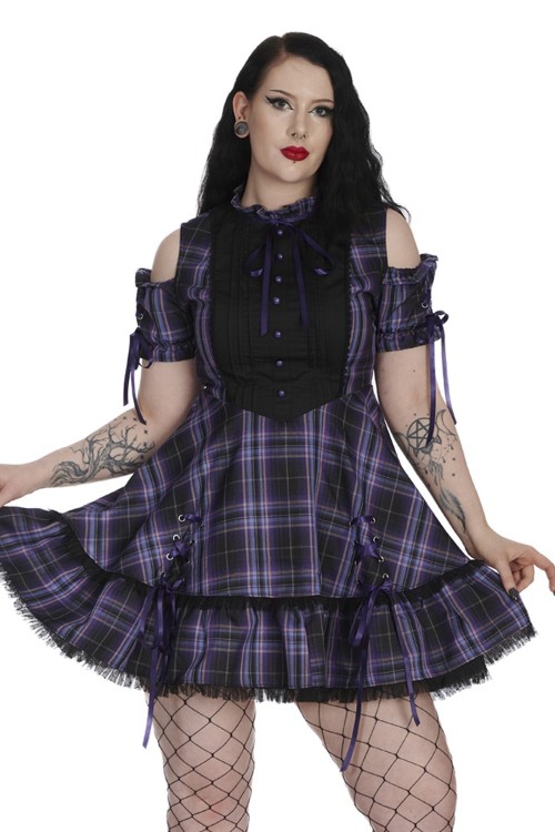 Vestido Dark Doll de Tartán Lila - Banned