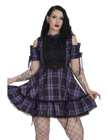 Dark Doll Tartan Dress in Purple  - Banned