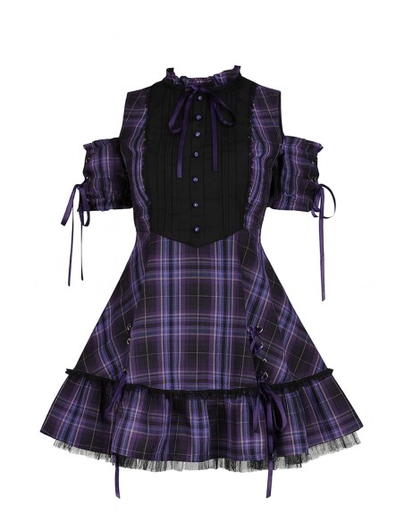 Dark Doll Tartan Dress in Purple  - Banned