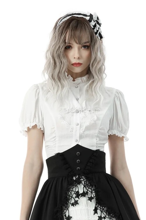 Blusa Lolita Gothic Ruffle en Blanco - Dark in Love