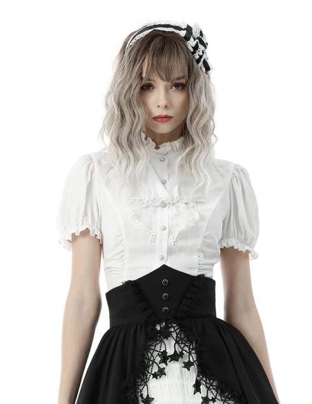Blusa Lolita Gothic Ruffle en Blanco - Dark in Love