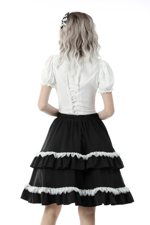 Lolita Gothic Ruffle Blouse in White - Dark in Love