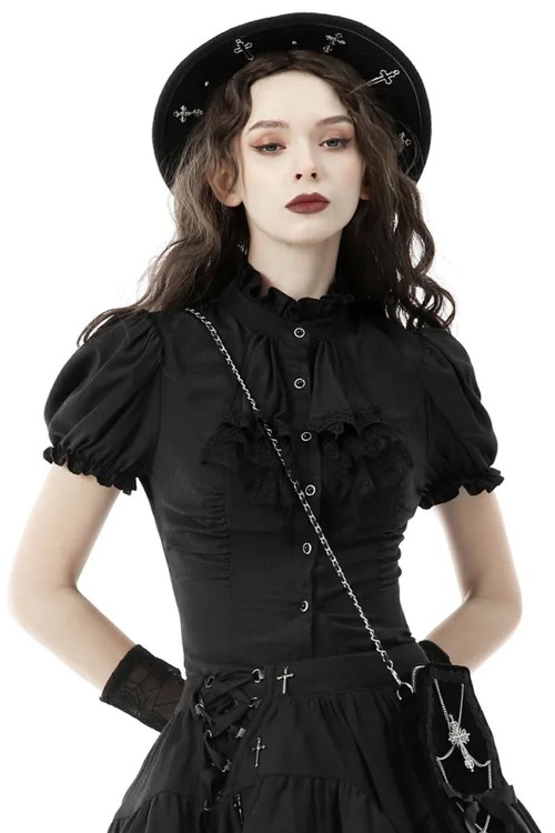 Lolita Gothic Ruffle Blouse in Black - Dark in Love